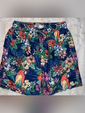 Boardies Kids Jungle Swim Shorts size small 7/8 parrot floral Hawaiian NWOT